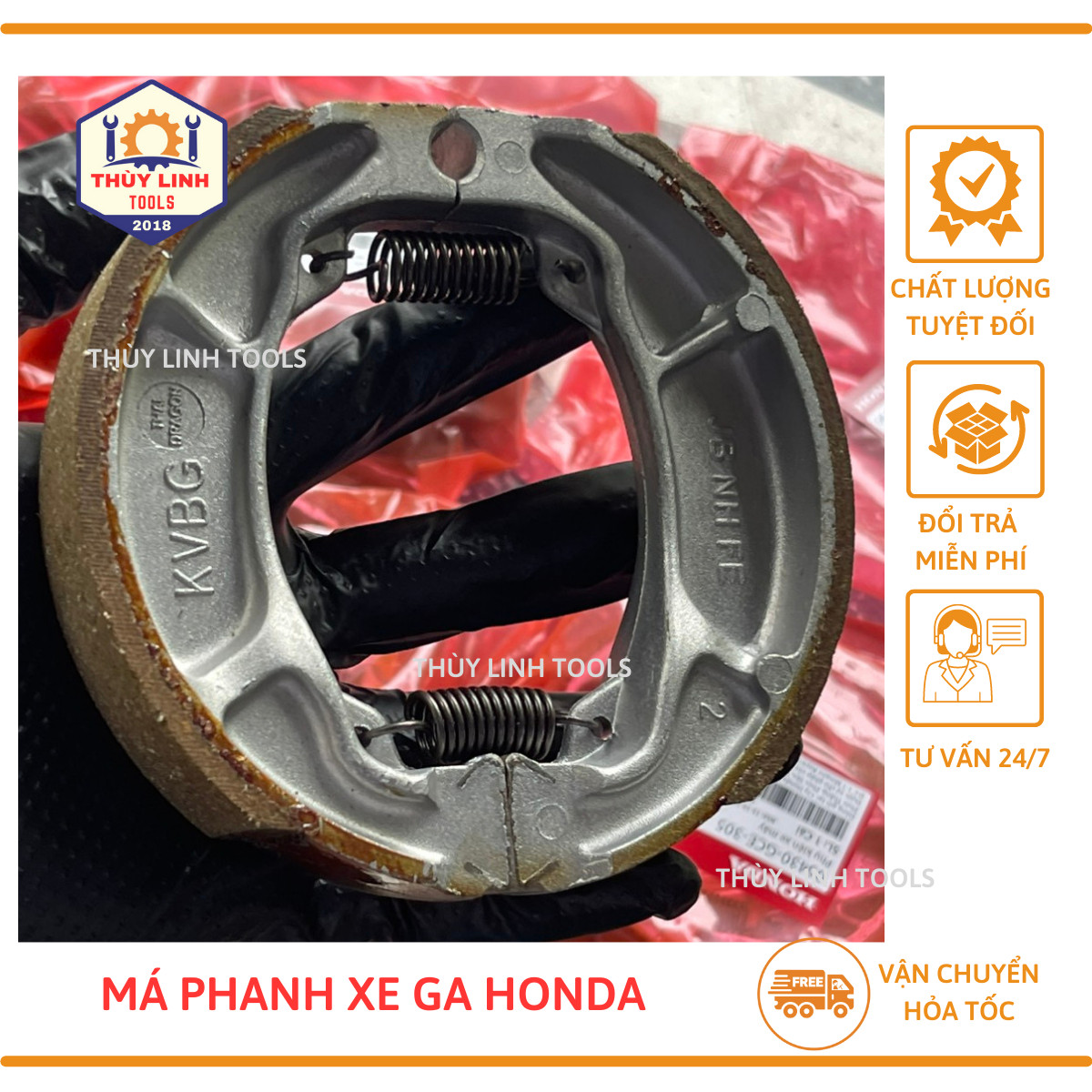 Bố thắng sau xe ga, má phanh xe ga honda kèm lò xo thùy linh tools