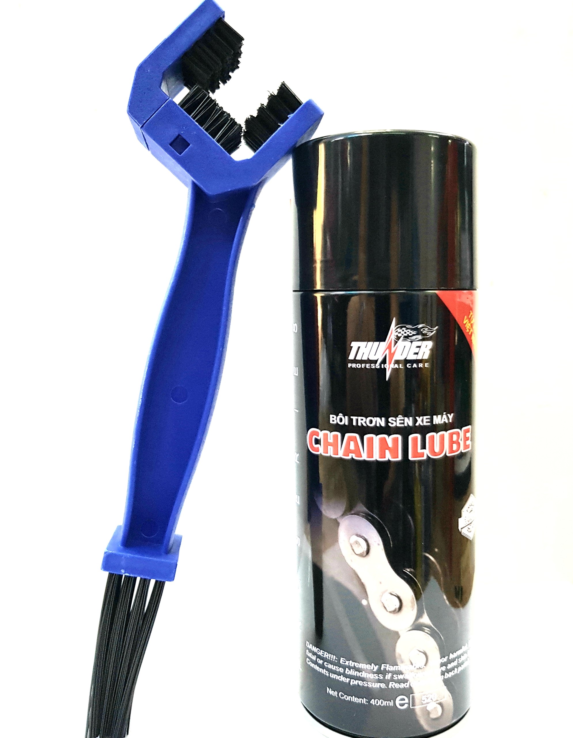 Bộ Bàn chải vệ sinh sên và Chai xịt dưỡng sên Thunder Chain Lube 200ml