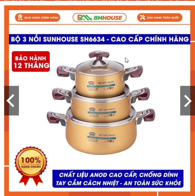 Bộ nồi Anod Sunhouse SH6634 chất liệu nhôm dùng bếp gas bếp hồng ngoại