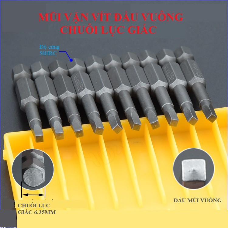SV Mũi vặn vít hình vuông chuôi lục giác 6.35mm