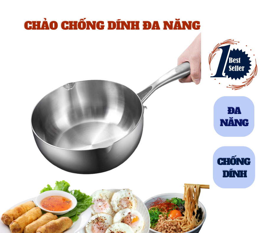 Chảo Chống Dính, Chảo Inox 304 Nguyên Khối, Chảo Inox Nguyên Khối Chống Dính SEKA Dùng Cho Mọi Loại 