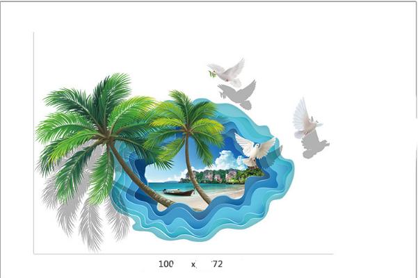 Decal trang trí Bãi biển hoạt hình