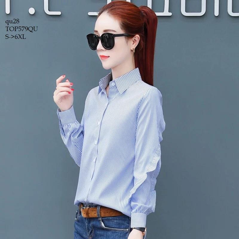 TOP579QU ÁO SƠ MI NỮ SỌC DÀI TAY