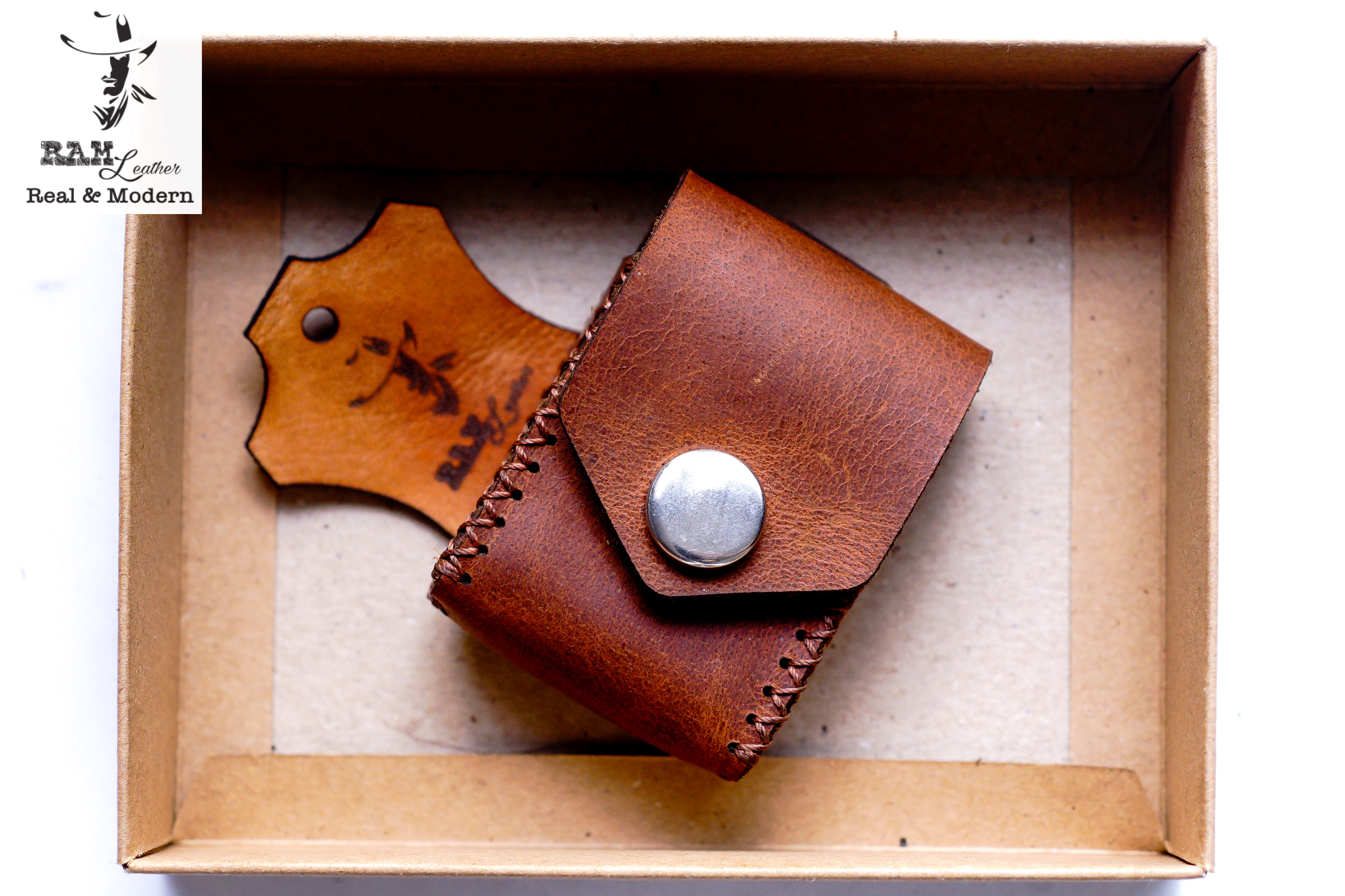 Bao da Siêu bền Zippo Da Bò Thật Nâu Đỏ RAM Leather