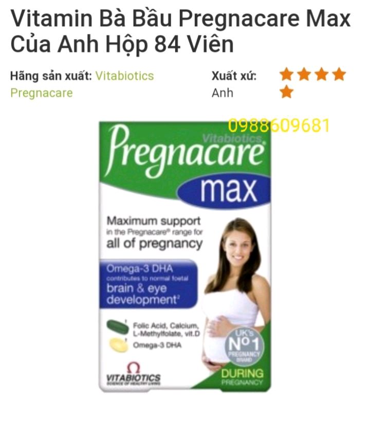 bổ bầu pregnacare max 84 viên của Anh