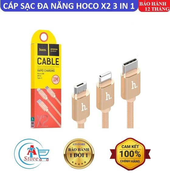 Cáp Sạc Dây Dù Đa Năng Hoco X2 3 in 1 - BH 12 Tháng