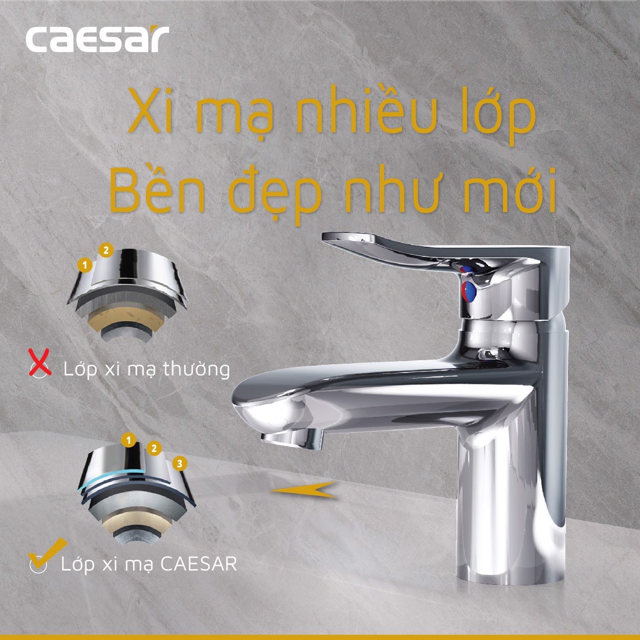 [Caesar] Vòi Lavabo, vòi rửa mặt nóng lạnh CAESAR B490CU