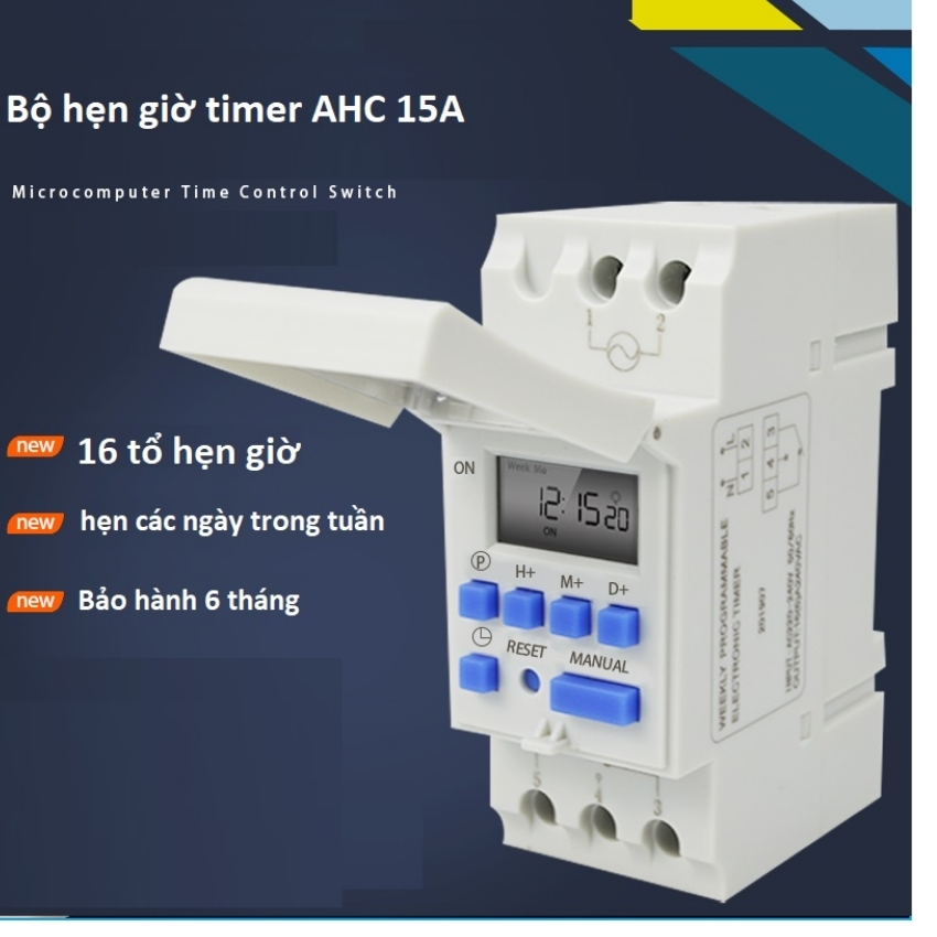 Công tắc hẹn giờ lập trình điện tử AHC15/220v timer hẹn giờ ổ cắm hẹn giờ công tắc điện thông minh