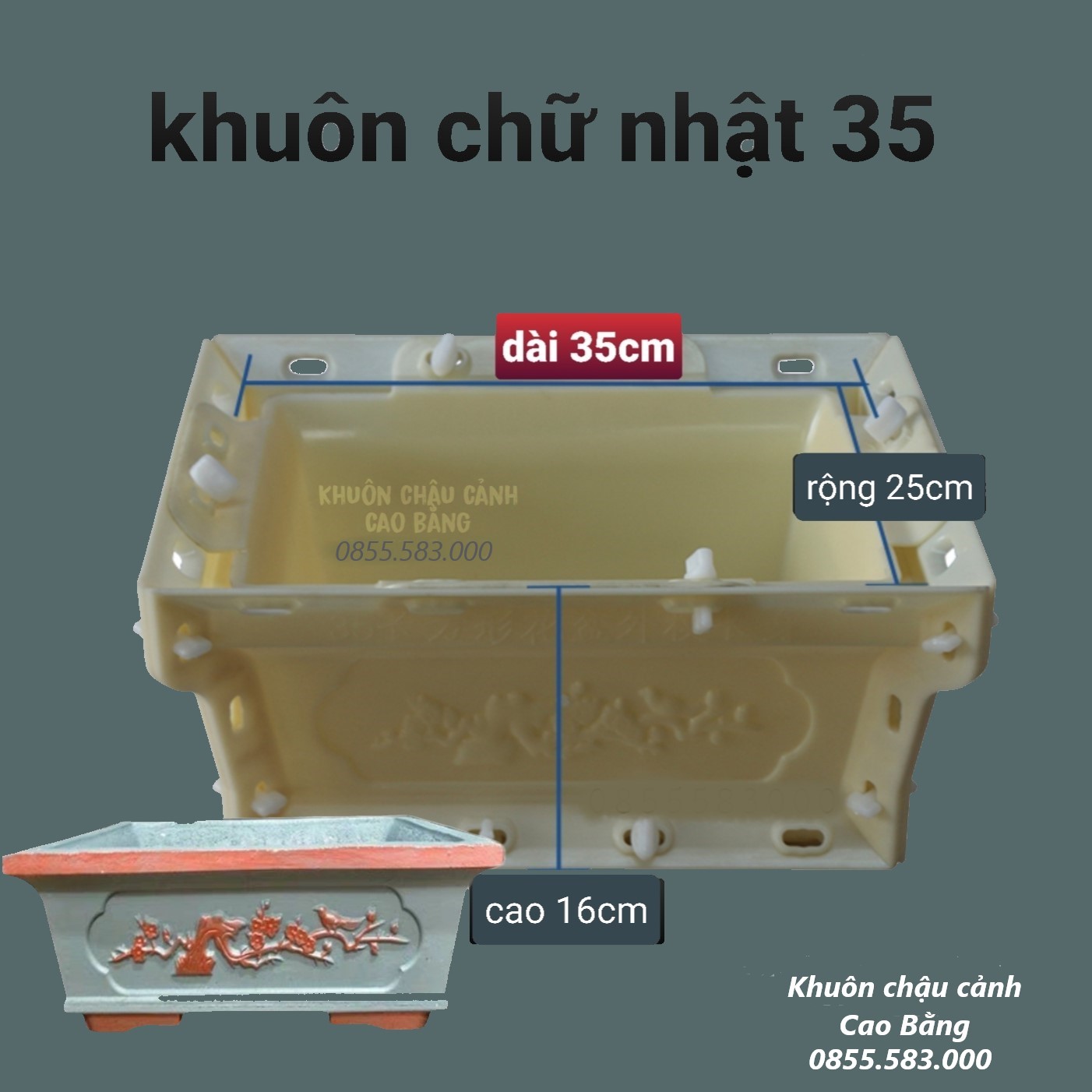 khuôn đúc chậu cảnh chữ nhật 35 (khuôn chậu ABS có lòng trong)