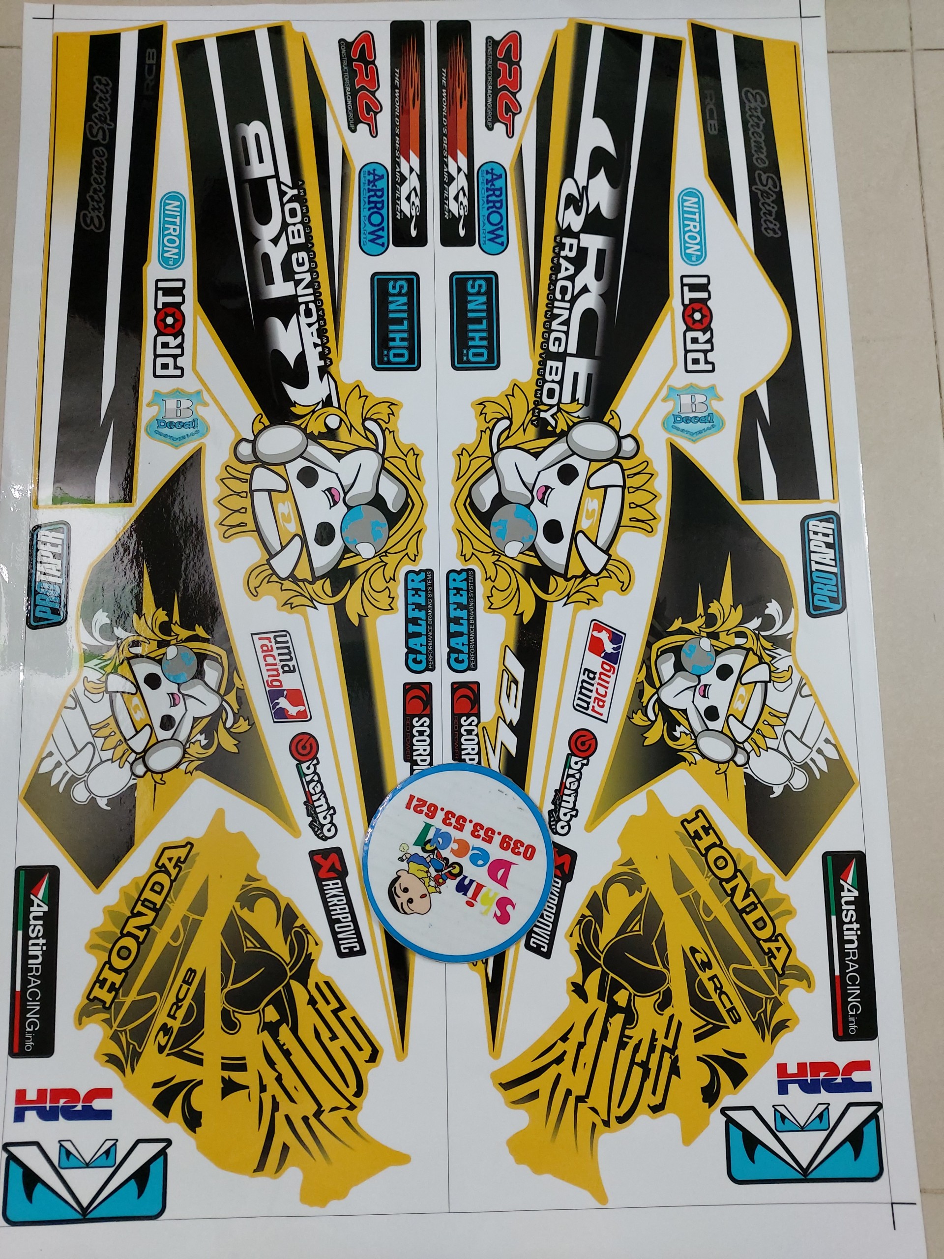Tem xe honda blade racingboy vàng đen