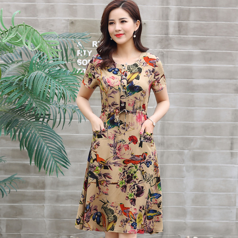 Size 53-85kg Đầm Lụa Trung Niên In Hoa - New Thoi Trang