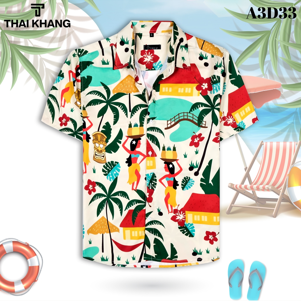Áo đi biển nhóm gia đình loại áo du lịch cho gia đình hội nhóm có size trẻ em họa tiết Hawaii A3D13