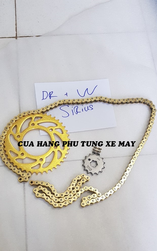 Trọn bộ sên nhông dĩa Recto cho xe Dream/ Wave/ Sirius ( sên vàng 9 li Mã Lai - Dĩa vàng )