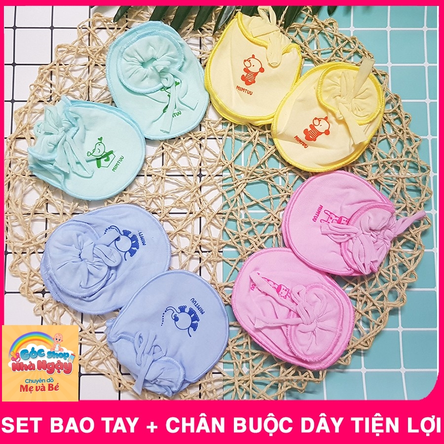 Set bao chân, bao tay buộc dây cho trẻ sơ sinh