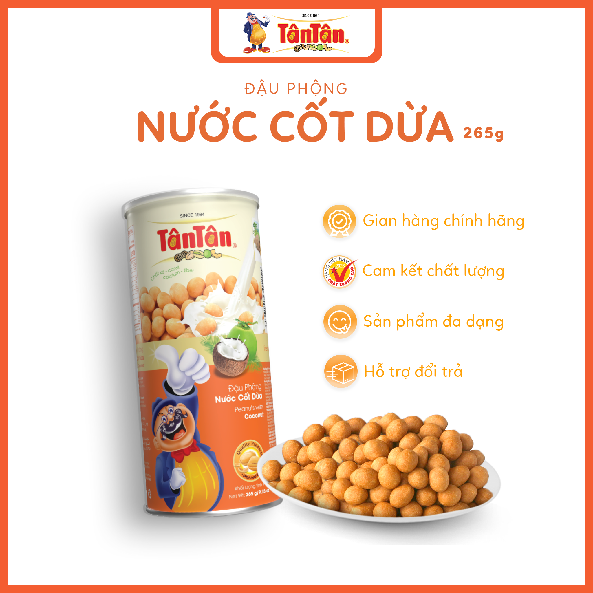 Combo 4 lon Đậu phộng Nước cốt dừa Tân Tân (265g/lon)