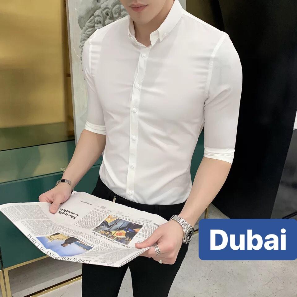 ÁO SƠ MI LỤA NAM TRẮNG ĐEN TRƠN HỌC SINH SINH VIÊN DOANH NHÂN HÀN QUỐC CAO CẤP - DUBAI FASHION