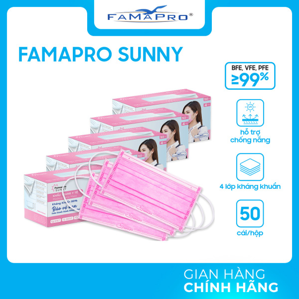 Combo 5 hộp khẩu trang y tế kháng khuẩn 4 lớp Famapro Sunny (50 cái/ hộp)