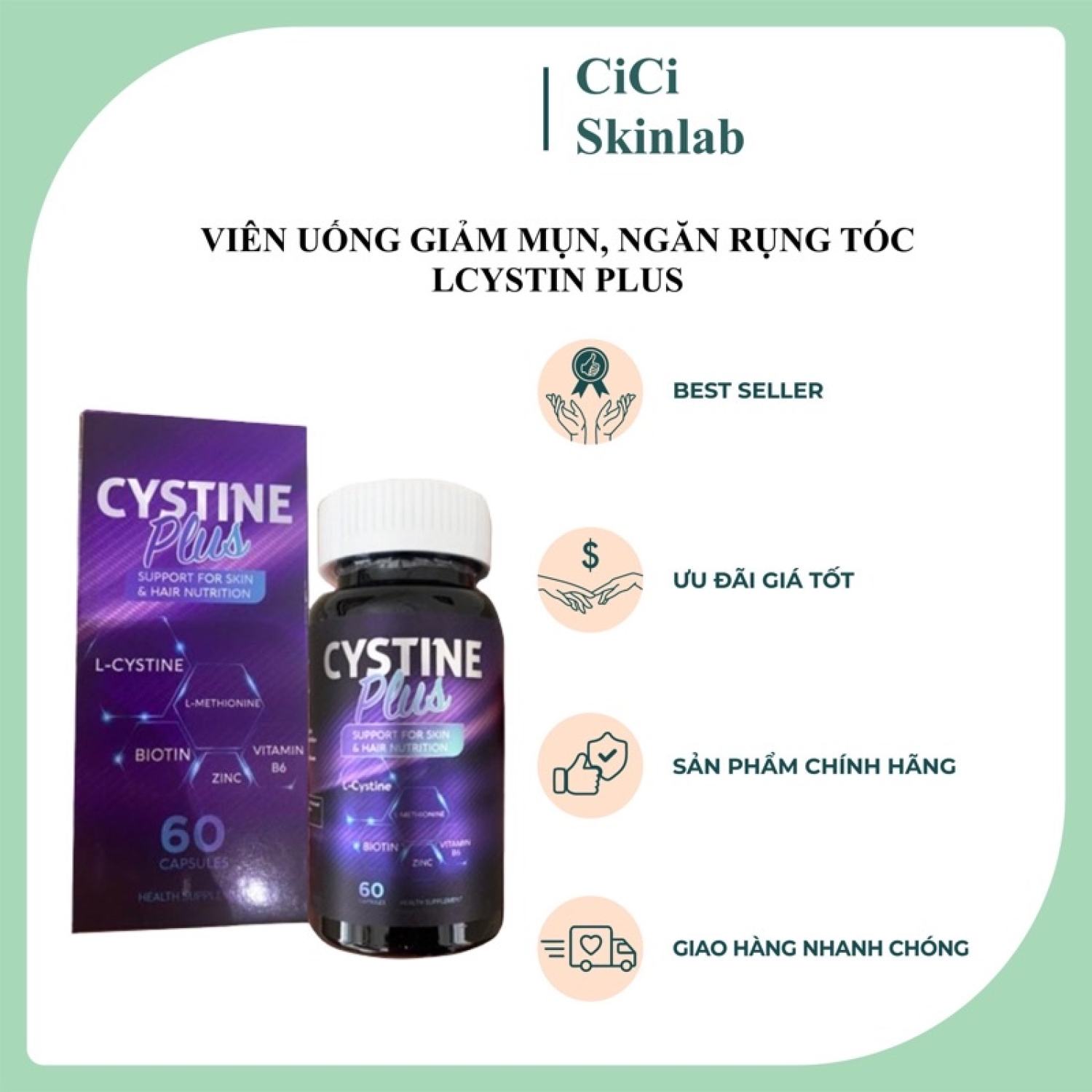 [Hàng Chính Hãng] Cystine Plus - Viên uống giảm mụn, ngăn rụng tóc, giảm sắc tố và làm đẹp da thumbnail