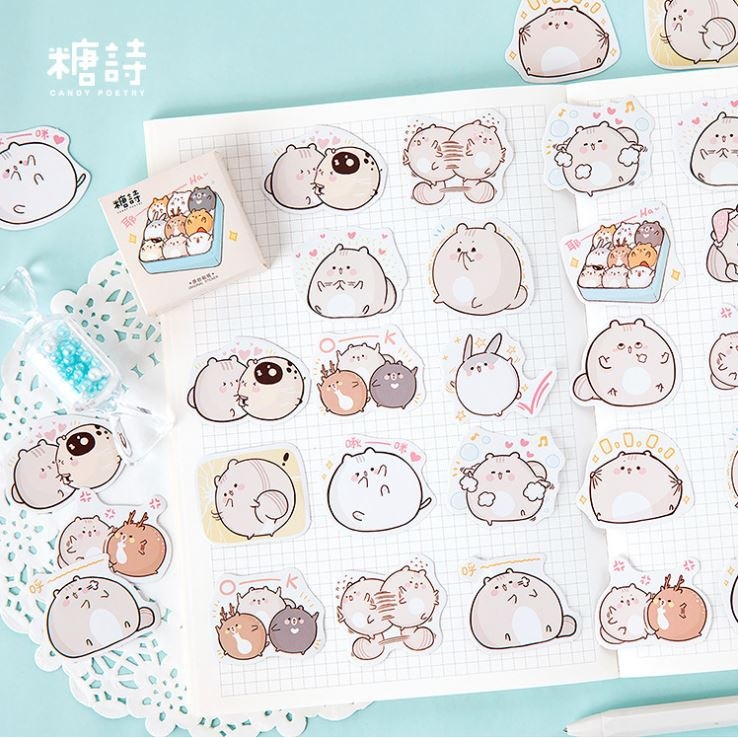 Bộ 46 Sticker Mèo Ú Hàn Quốc dán trang trí E47