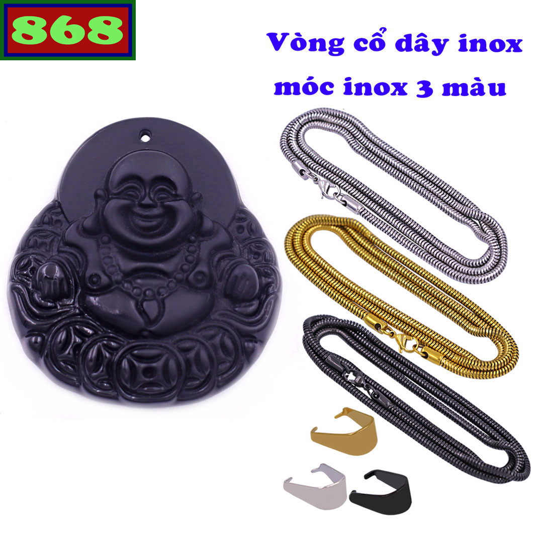 Face Buddha Maitreya stone quartz black 4.6 cm attached necklace stainless steel necklaces solid + hook stainless steel, pendant laughing Buddha