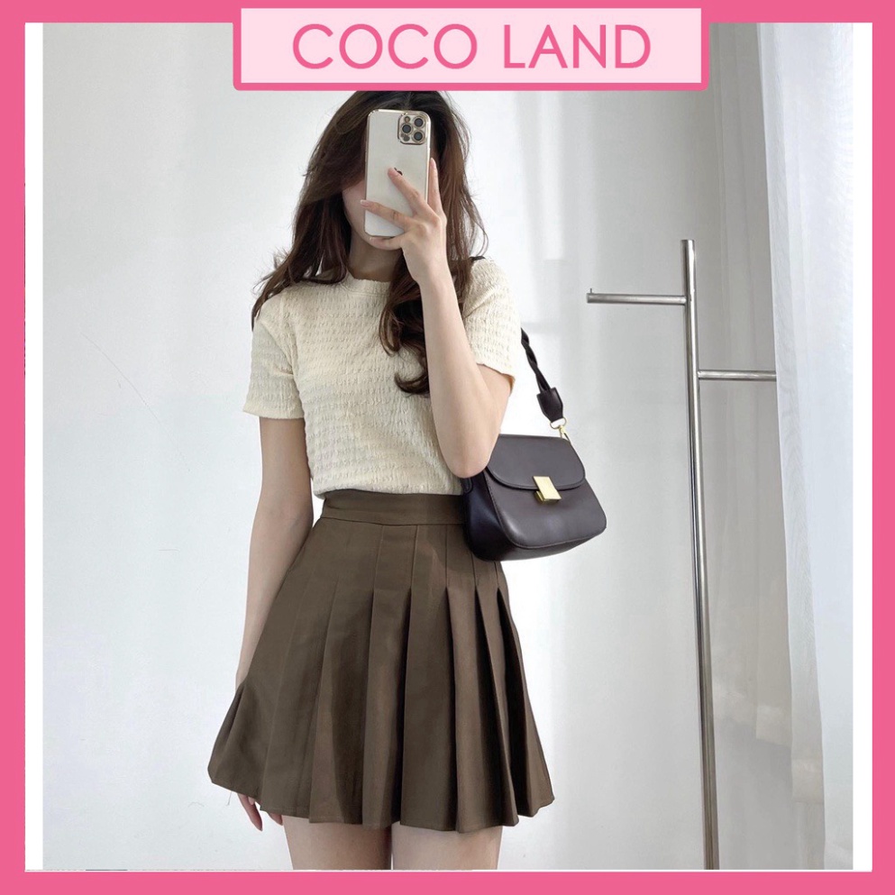 Áo xốp nhăn cổ tròn cộc tay baby tee Áo thun cộc tay nữ form vừa coco land babydoll ulzzang dáng dài croptop
