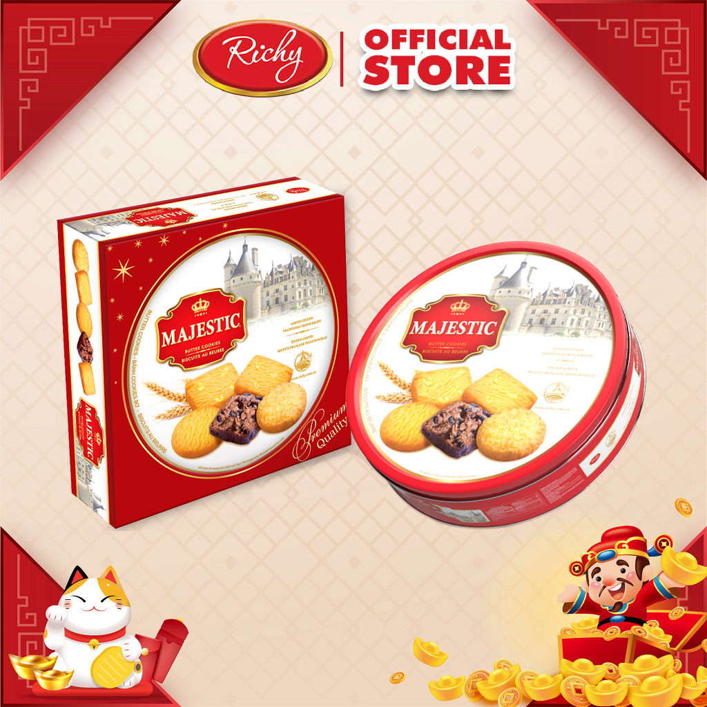 Bánh hộp thiếc Majestic 382g - bánh cookies, bánh quy - bánh Richy - Tết 2024