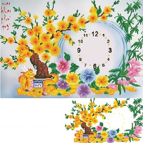 Tranh thêu chữ thập Mai Khai Phú Quý (kích thước nhỏ 55x38cm)