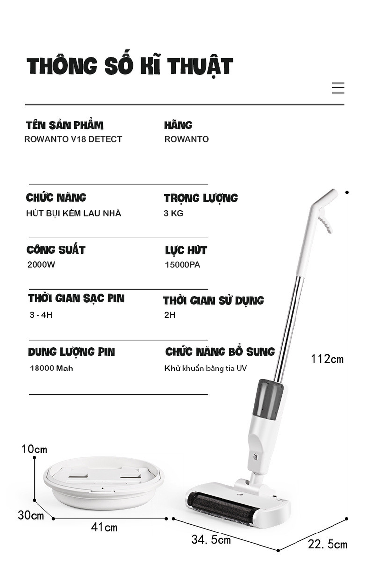 [HÀNG CHÍNH HÃNG] Máy Hút Bụi Lau Nhà Rowanto V18, Lực Hút Cực Mạnh Có Chế Độ Tự Động Giặt Rẻ Kèm UV Khử Khuẩn Hàng Đức,  Máy lau sàn P1 max, Robot hút bụi lau nhà thông minh tự động RS300