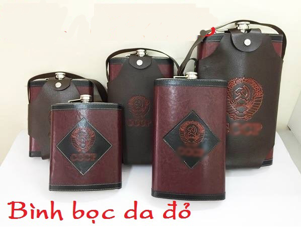 Bình đựng rượu inox bọc da đỏ 2 lít có bao da đi kèm