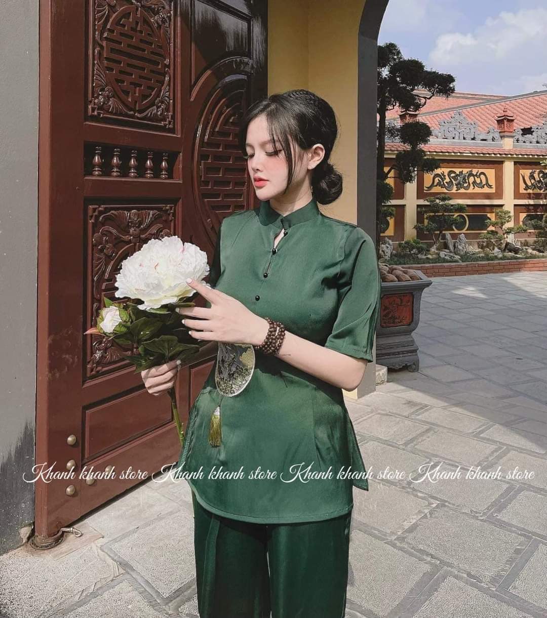 SET ĐỒ LAM ĐI CHÙA CAO CẤP THÊU HẠC