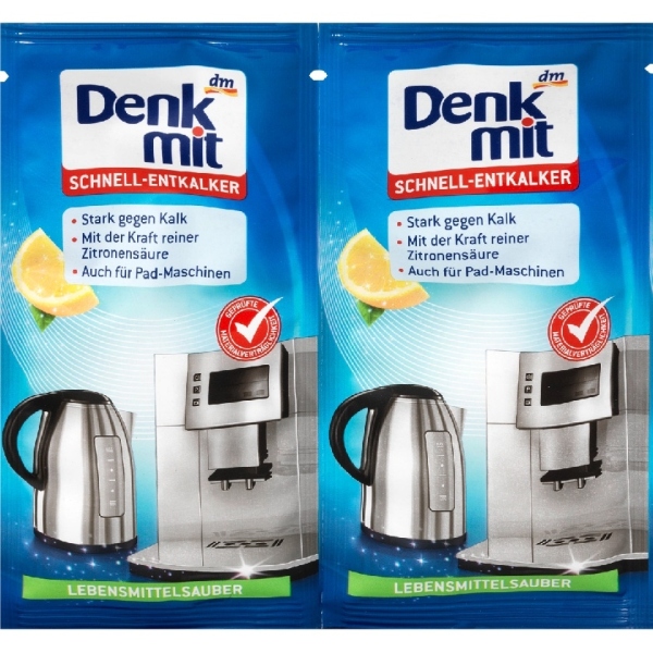 Denkmit - Bột khử cặn bám trong ấm siêu tốc đun nước máy pha cà phê set 2 gói 50g Entkalker - hàng nhập khẩu Đức