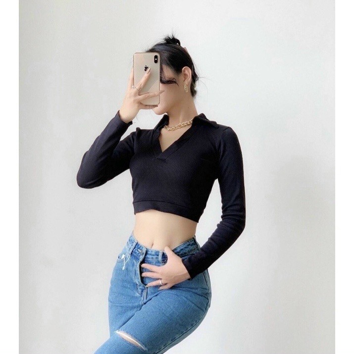 Áo croptop cột nơ lưng tay dài siêu xinh đẹp