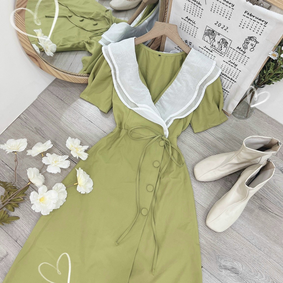 Đầm Nút Lệch Phối Tơ Gân