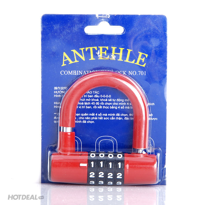Ổ Khóa Số Chữ U ANTEHLE 6 Phân 4 Số Lớn Cao Cấp (Thay Đổi Mật Khẩu Tùy Ý) Chính Hãng