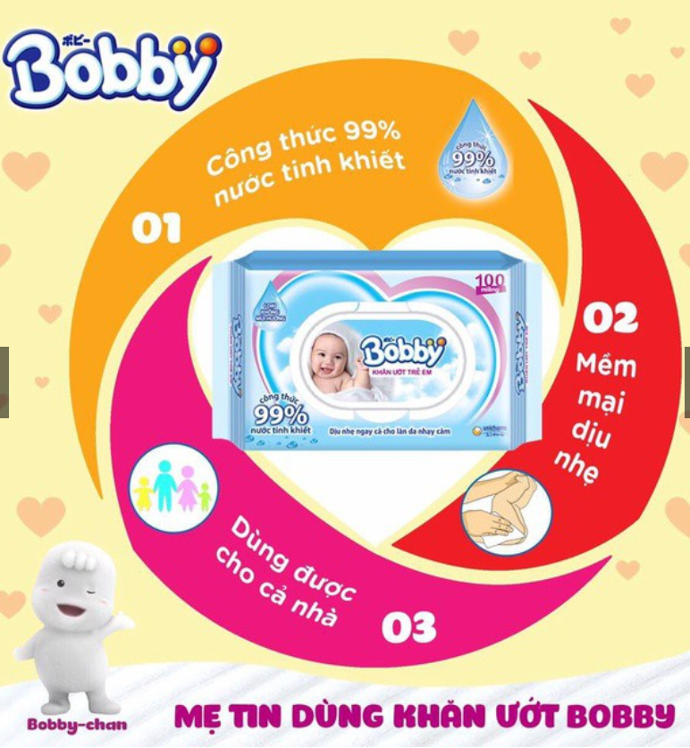 Khăn ướt Bobby không mùi 100 tờ/gói (Xanh)
