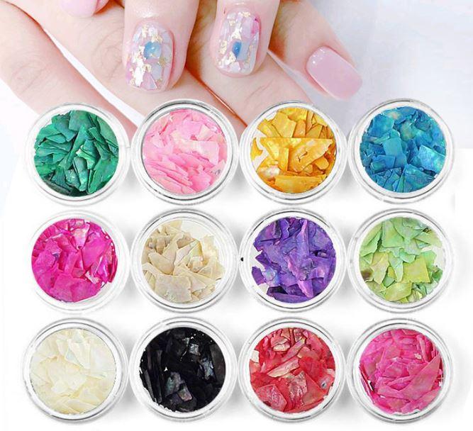 Set 12 hũ xà cừ miếng trang trí móng
