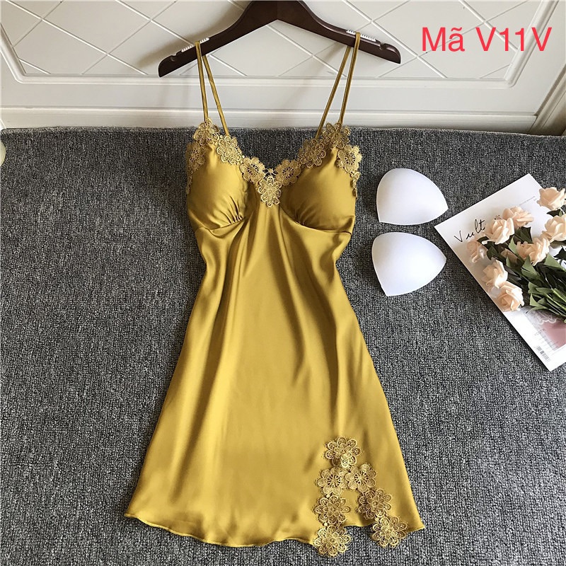 [HCM]Váy ngủ lụa satin V01 - Hàng Quảng Châu cao cấp