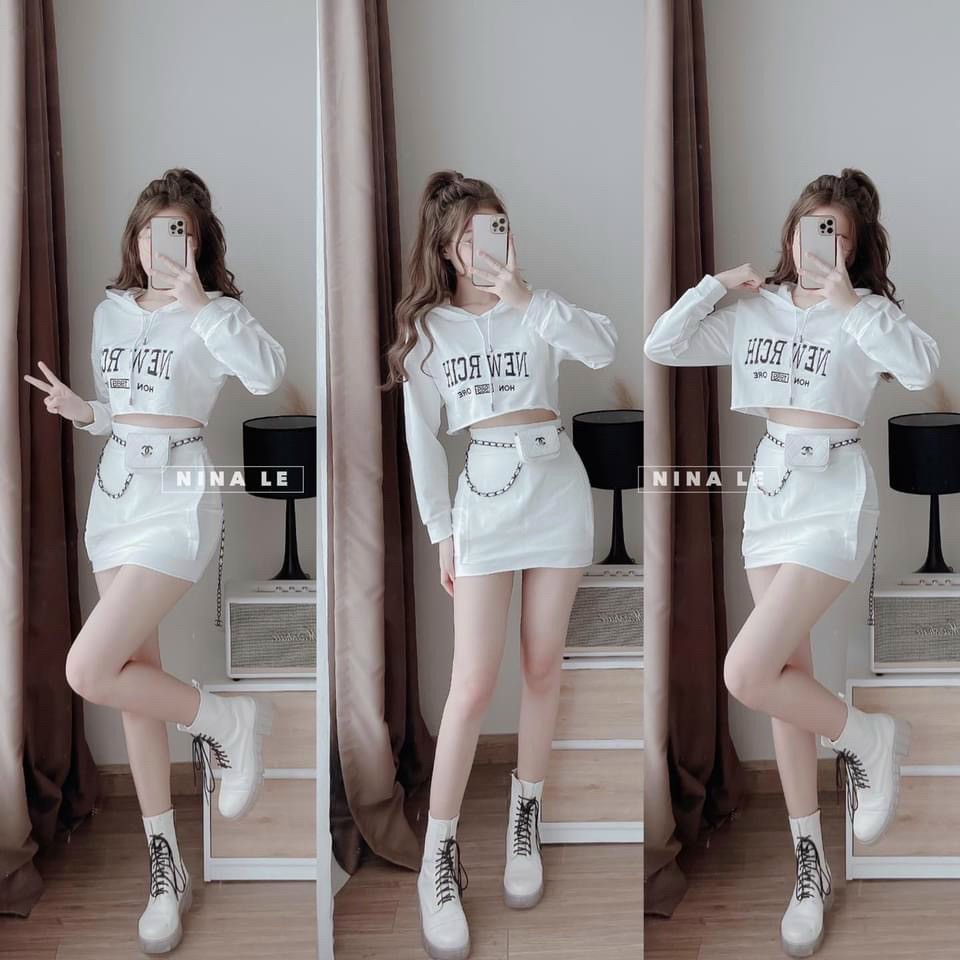Sét váy, sét váy áo croptop dài tay, chân váy ôm thời trang cực xinh
