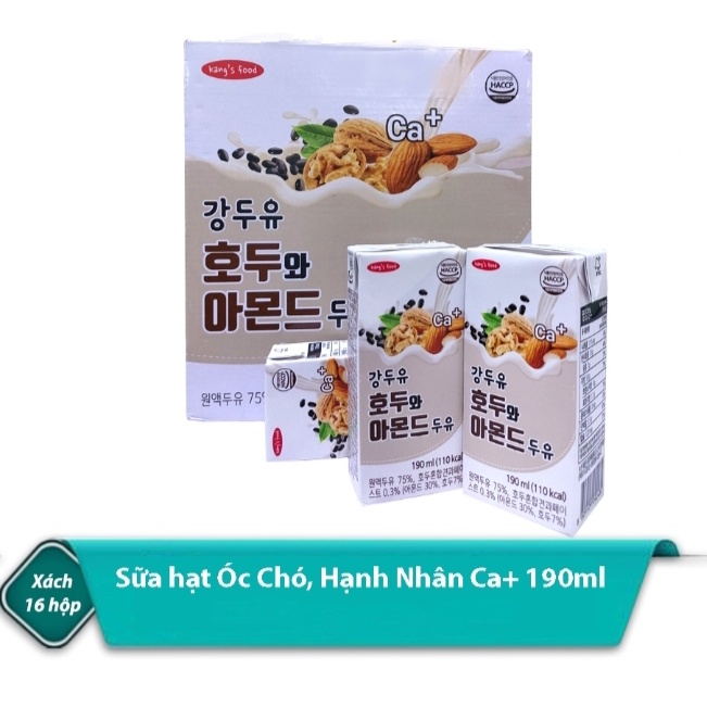 Thùng 16 hộp sữa hạt óc chó hạnh nhân đậu đen hàn quốc 190ml/hộp - date 12/2024