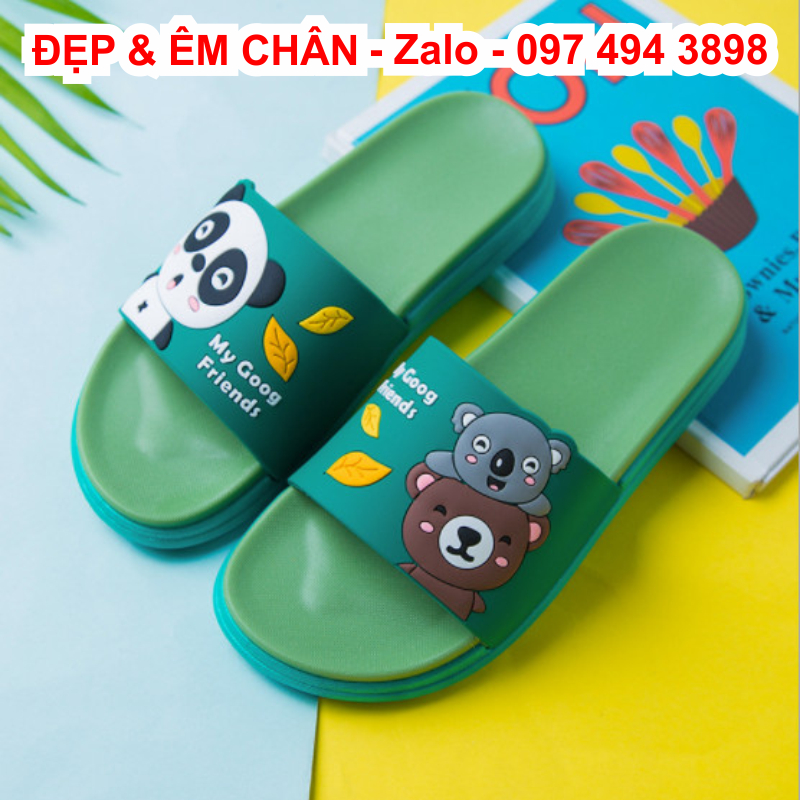 Dép lê nữ quai ngang hình gấu trúc dễ thương cao su tổng hợp ép nguyên khối mềm dẻo chống trơn trượt hiệu quả cho nhà tắm không thấm mồ hôi chân