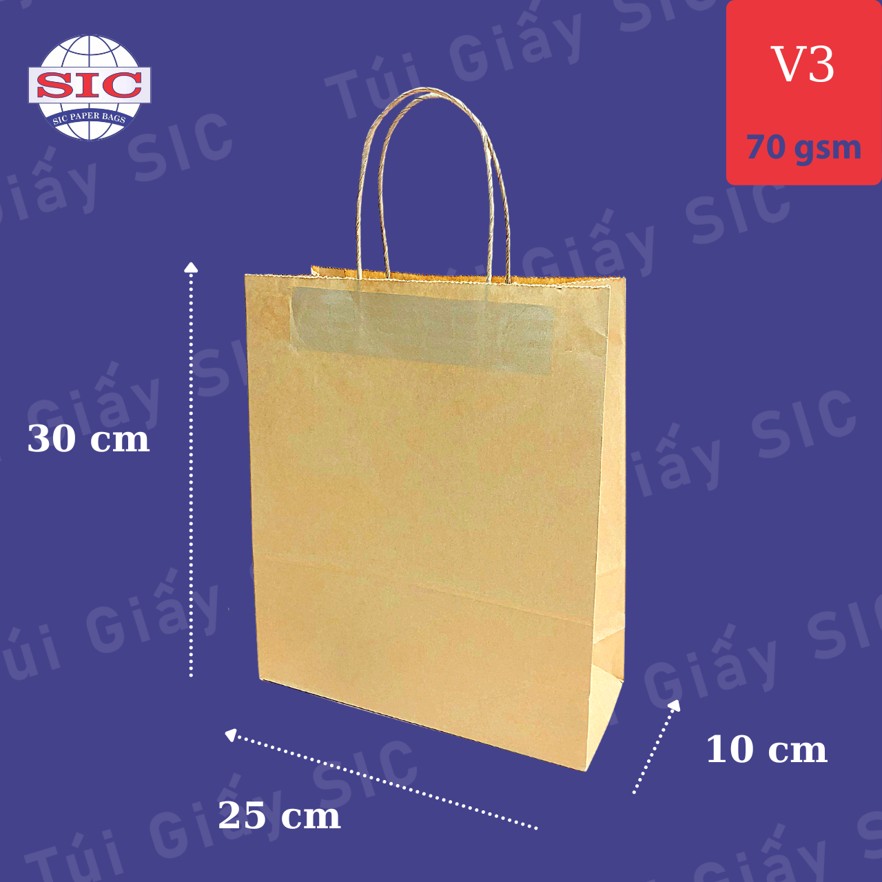 [SET 100 CHIẾC] TÚI GIẤY KRAFT V3- 25x10x30 CÓ QUAI