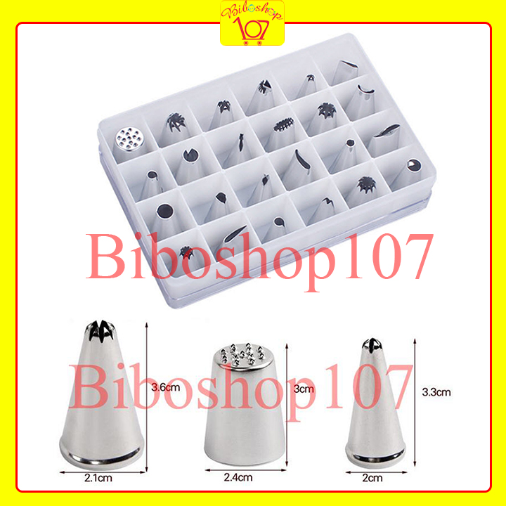 Bộ 24 đui bắt kem inox cao cấp ( cỡ trung )
