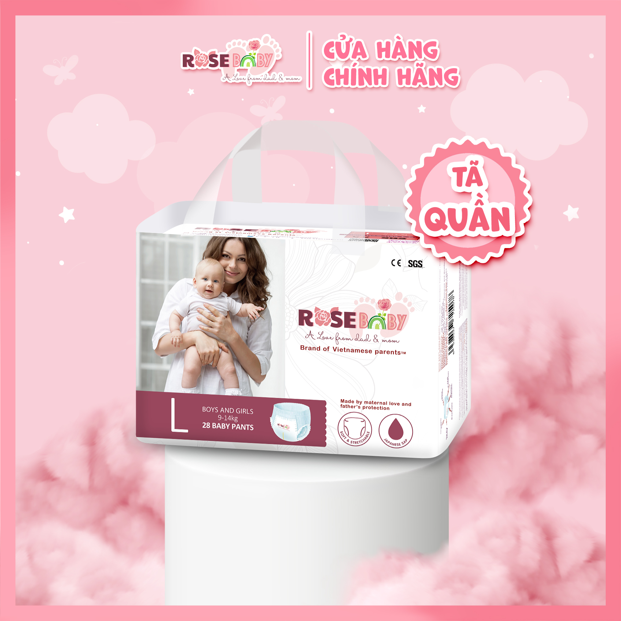 Bịch Tã Quần ROSE BABY Size L (28 miếng)
