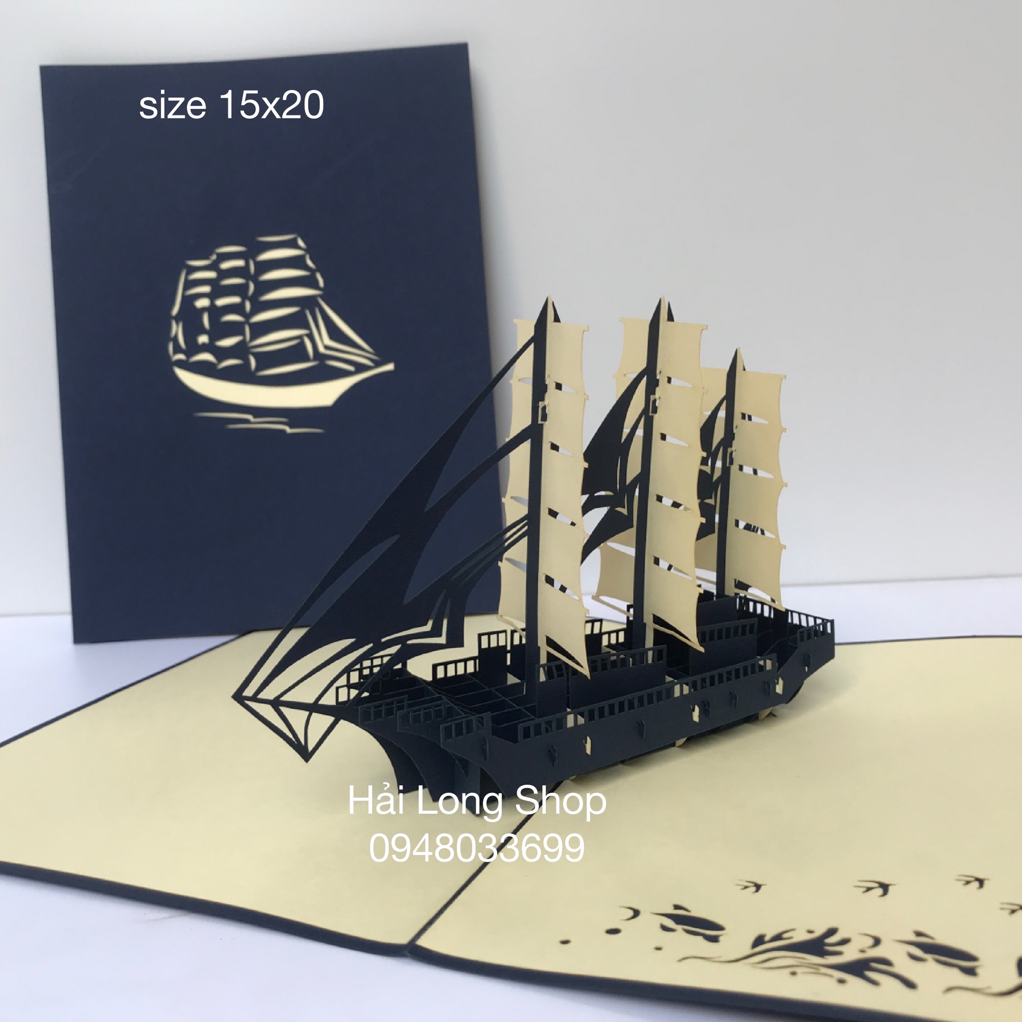 Thuyền 6 ( 3 cánh ) - Boat - Thiệp 3D ( bìa xanh blue)