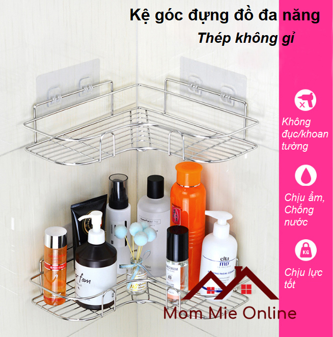 HCM. Kệ góc nhà tắm nhà bếp bằng inox dán tường cao cấp - Q001