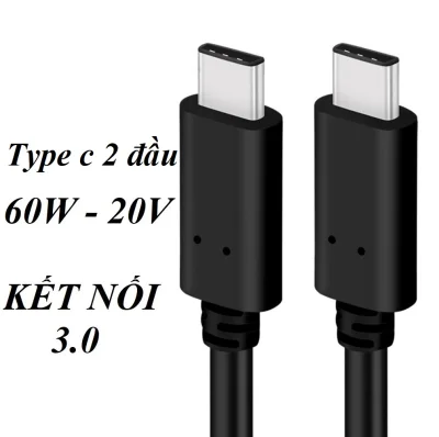 Cáp sạc nhanh Type-C 2 Đầu 2 Type C To Type C 60W 20V Kết nối USB 3.1 dài 1m màu đen