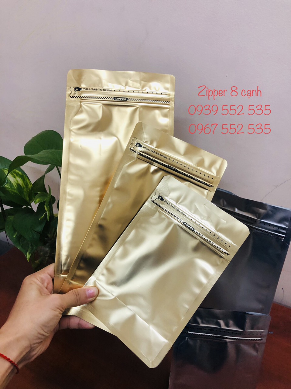 [1KG/SIZE]- TÚI ZIPPER 8 CẠNH ĐỰNG CAFE (MÀU TRẮNG - ĐỎ - ĐEN, GIẤY, BẠC, ĐỒNG)