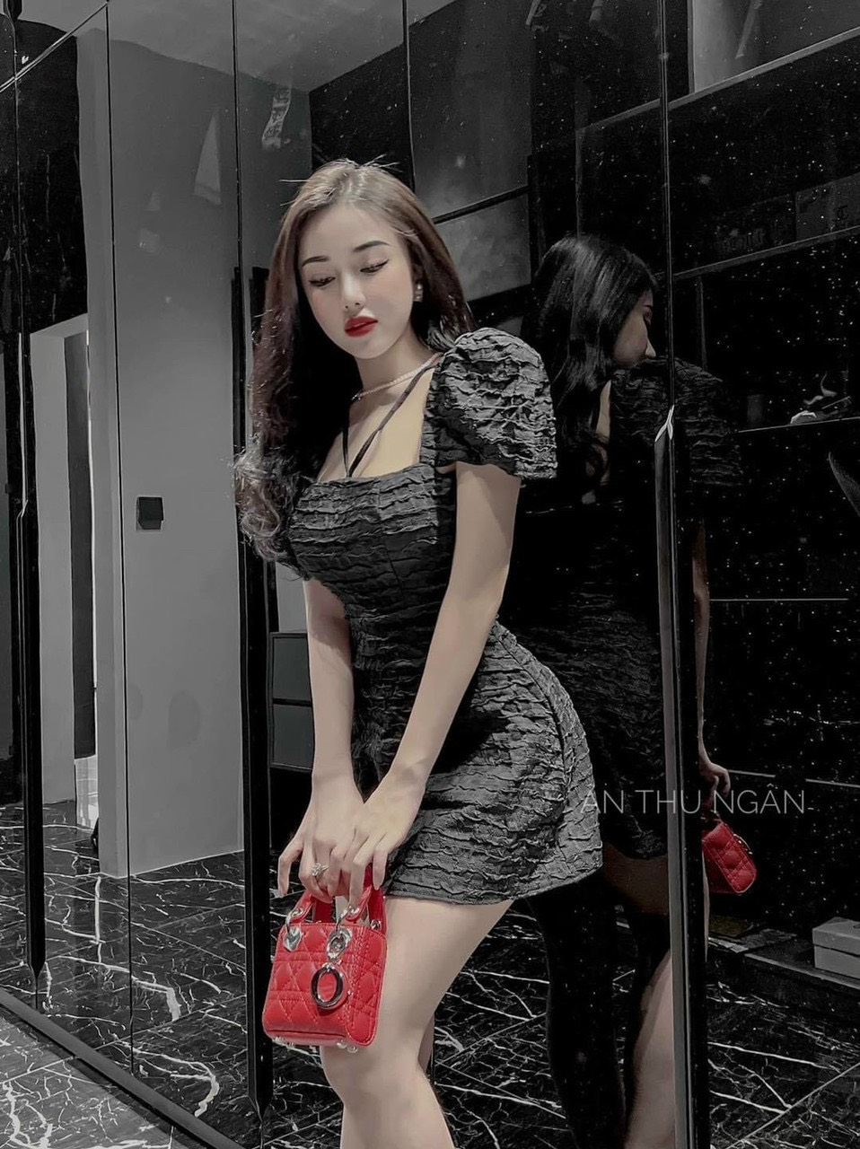 Đầm tiểu thư nữ tay phồng, đầm cổ yếm, đầm gấm hoa cổ vuông tay phồng cột dây cổ, đầm gấm xốp nổi chữ A sang trọng
