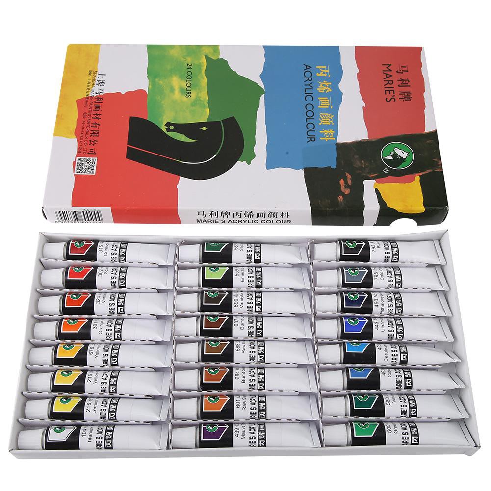 Bộ màu Acrylic 12/18/24/36 MARIE'S dạng Tuyp (12ml, hộp giấy)