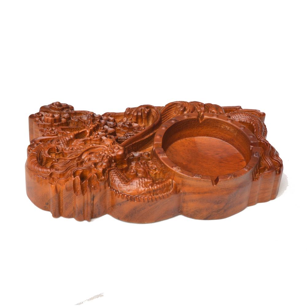 Gạt tàn gỗ gõ đỏ chạm hoa văn rồng phun lửa GT02